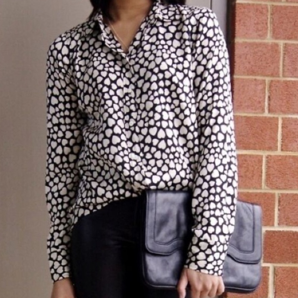 J Crew Silk Heart Button Down Top size 10